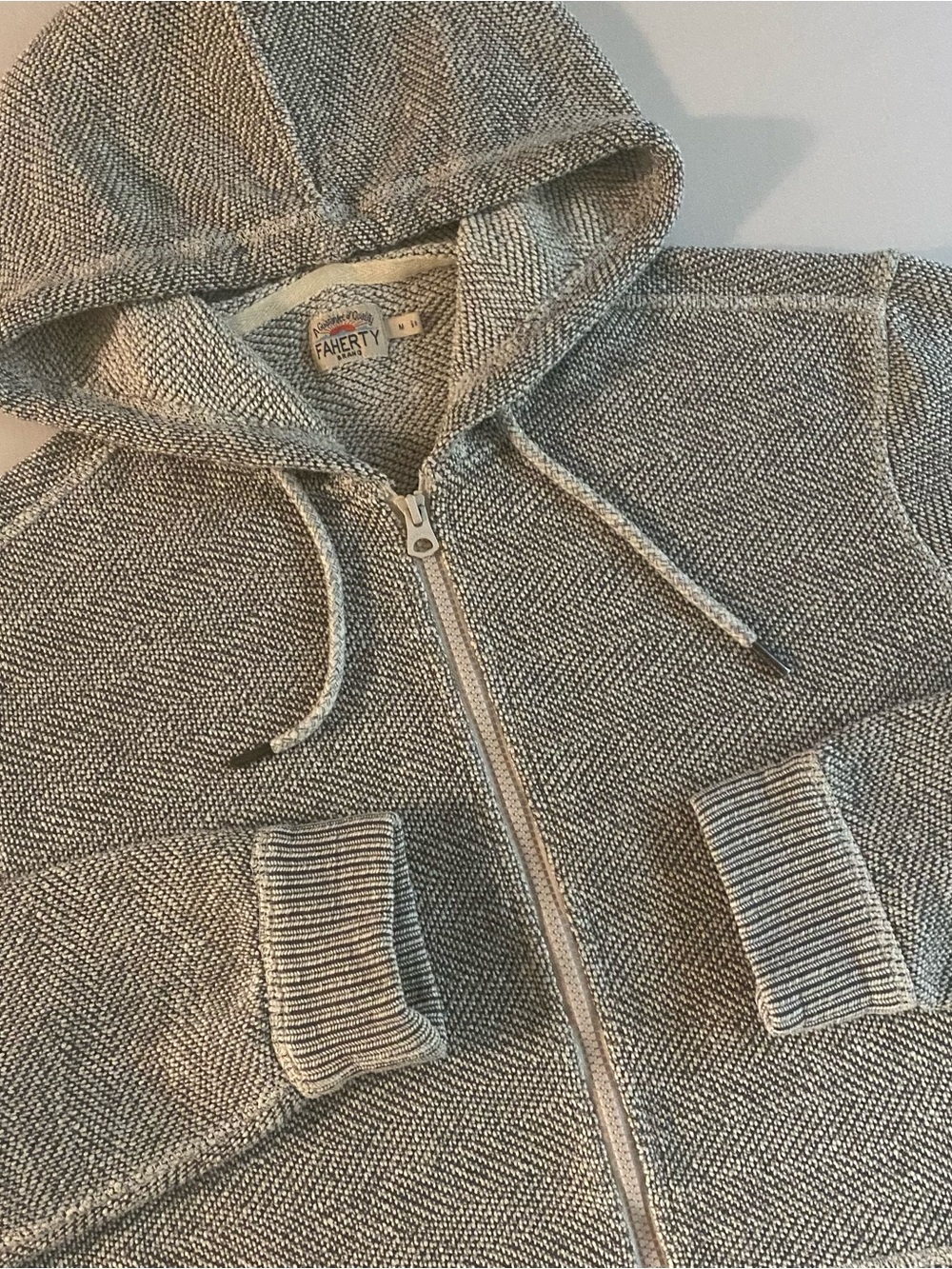 Faherty Whitewater Hoodie Men M Herringbone Knit Coastal Full Zip Sweatshirt